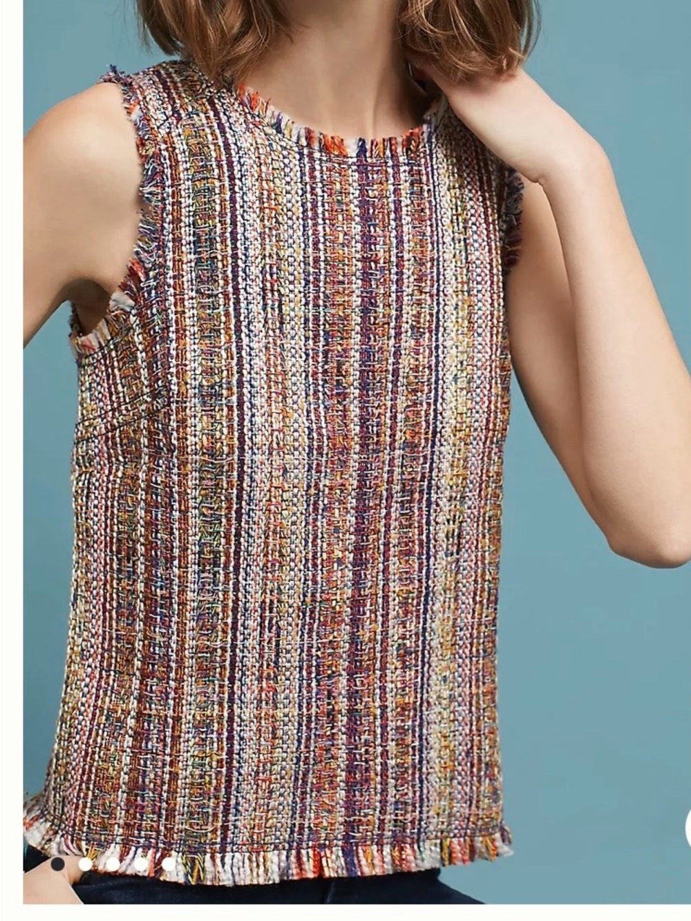 ANTHROPOLOGY : MAEVE Textured Tweed Sleeveless Top | Fringe Hem | Size 10